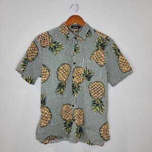VatPave Hawaiian Shirt‎ Men's Medium M Pineapple Stripes Short Sleeve